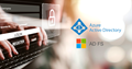 Person logging in on laptop with Azure AD and AF DS logos
