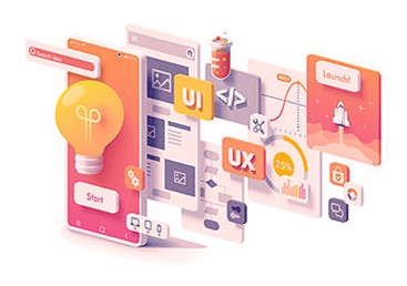 Illustration depicting app development stages UX and UI